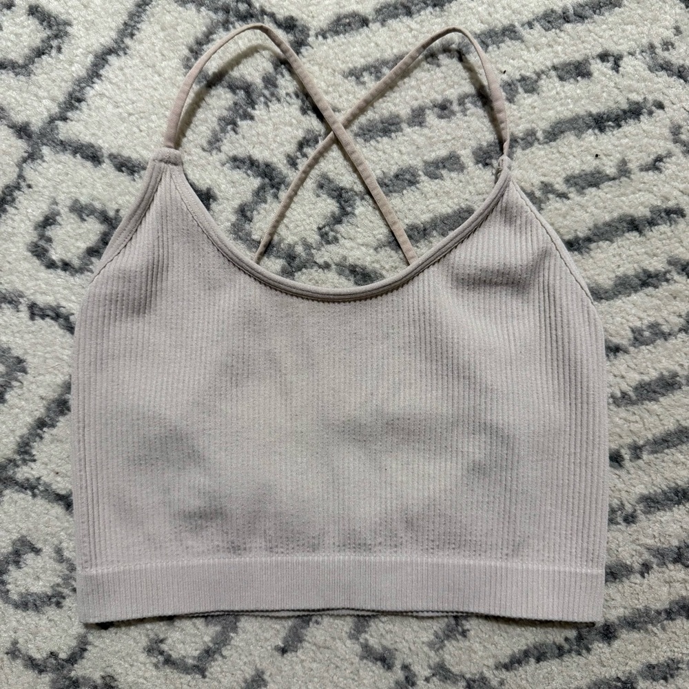 Colsie Ribbed Cross-Back Bralette- Beige